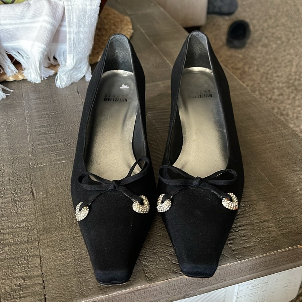 VTG 90s STUART WEITZMAN BLACK EVENING KITTEN HEEL SHOES - SIZE 6 - Picture 3 of 8